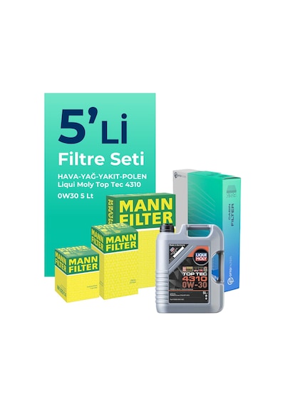 Mann Peugeot 508 1.6 Bluehdi Dizel Filtre Bakım Seti Liqui Moly Motor Yağlı (2014-2018) 5 Li -