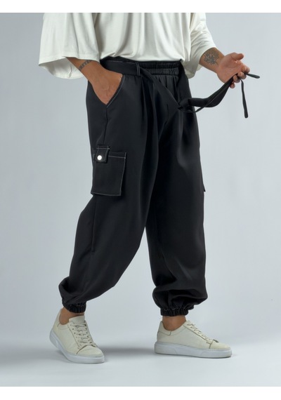 Cocopelli Siyah Erkek Bol Kesim Kargo Cepli Jogger Pantolon Coc3301