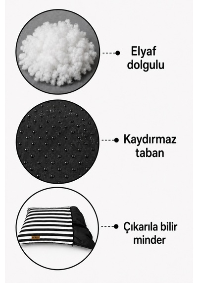 Kedi Ve Köpek Yer Minderi Üst Kalite Yıkanabilir Kılıflı Fermuarlı %100 Boncuk Elyaf Kaydırmaz Taban Kedi Ve Köpek Yatağı Siyah 1604632324