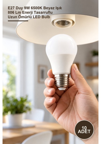 10 Adet Led Ampul E27 Duy 9w 6500k Beyaz Işık 806 Lm Enerji Tasarruflu Uzun Ömürlü Led Bulb 1