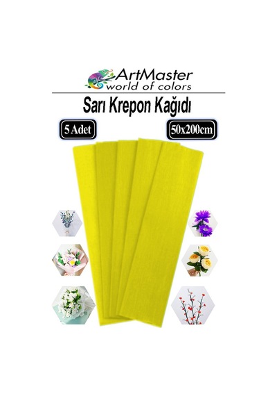 Krapon Kağıdı Sarı Renk 5 Adet 50x200 Cm Grapon Kağıdı 5'li Okul Proje Sınıf Anaokulu Kreş Süsleme