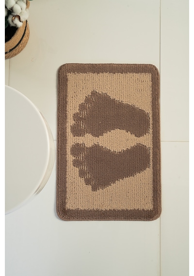 Buççin Online Mağaza Lux 40x60 Cm Ayak İzi Kahverengi Banyo Paspası Polipropilen Orta 6 - 12 Mm Kahverengi Çok Renkli