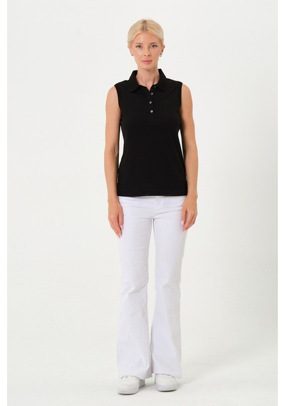 Kadın Regular Fit Kolsuz Polo SIYAH