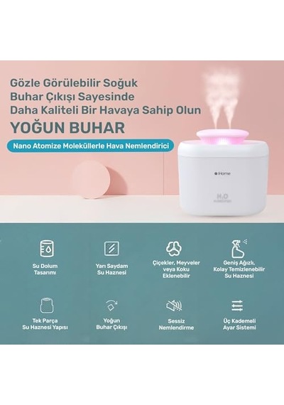 Tr İhome14 Rgb Renkli 3300ml Aromaterapi Difüzör Ultrasonik Hava Nemlendirici Buhar Makinesi