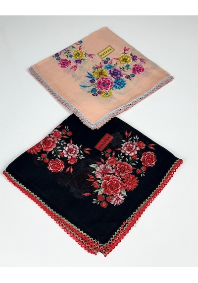 Eripek 2'li Paket Oyalı Pamuk Yazma 6595 Siyah-somon