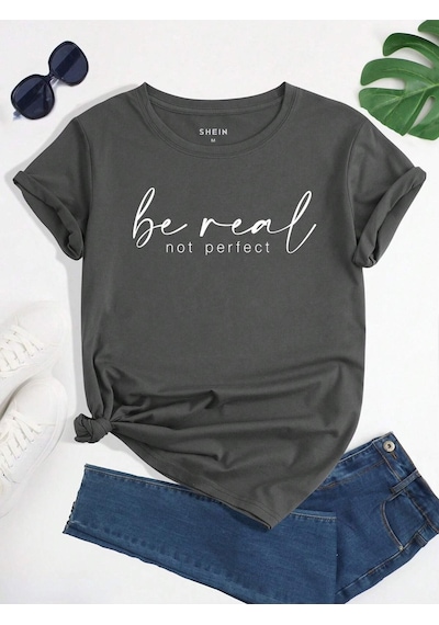 Flood Of Style Kadın Füme Be Real Baskılı Oversize Gri