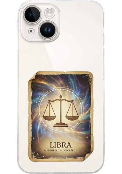 Apple Uyumlu iPhone 14 Plus İle  Burç Kartları Terazi Tasarımlı Şeffaf Silikon Kılıf Şeffaf