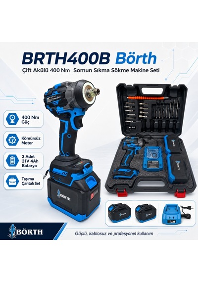 Börth Brth400b Çift Akülü 400nm Somun Sıkma Sökme Makine Seti