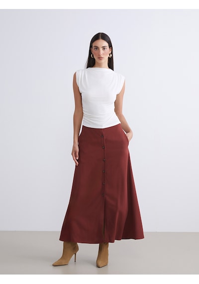 Lcwaıkıkı Classic Bordo Loose Fit A Kesim Müslin Etek