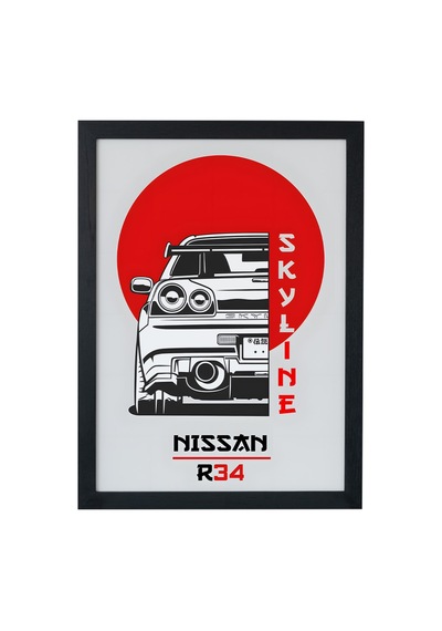 Nissan Skyline R34 Ahşap Çerçeveli Poster Tablo Jdm Efsane Siyah