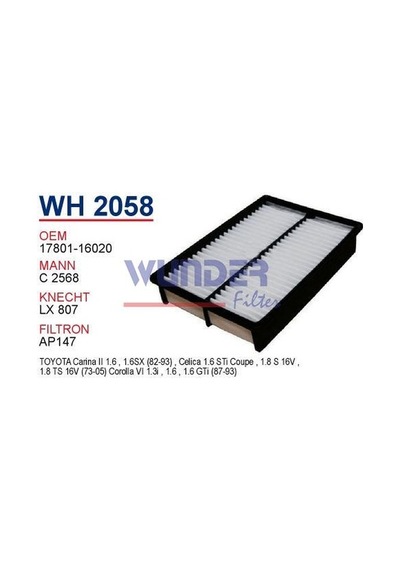 WUNDER WH2058 HAVA FİLTRESİ - Toyota Uyumlu CORONA 89-95
