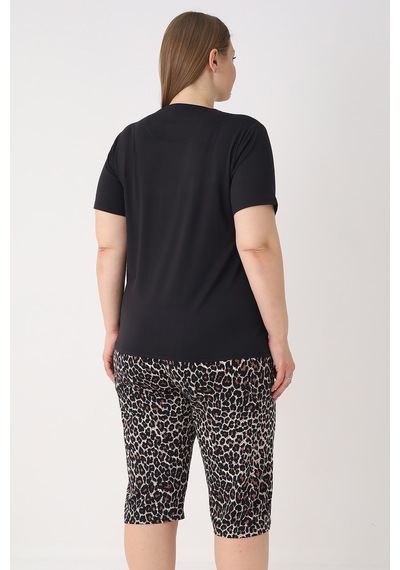 Remsa Büyük Beden Kadın Kısa Kol Kaprili Pijama Takımı 26082 Leopar