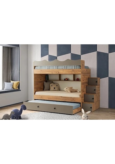 Grey Mdf Çelik Profilli Yavrulu Ranza Ac M2 90 X 190 Cm