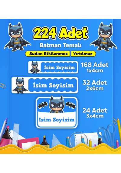 Batman Temalı Okul Kreş Kişiye Özel İsim Etiket Seti - Model 237 Çok Renkli