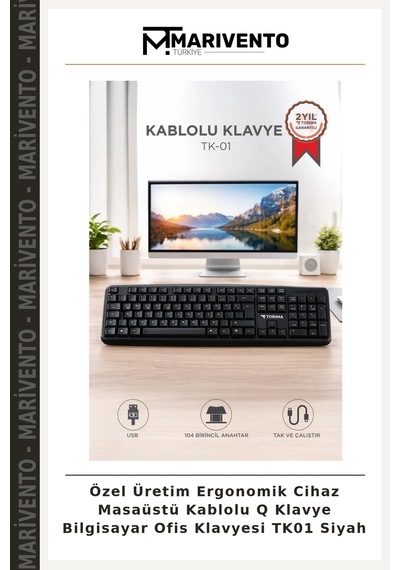 Özel Üretim Ergonomik Cihaz Masaüstü Kablolu Q Klavye Bilgisayar Ofis Klavyesi Tk01 Siyah