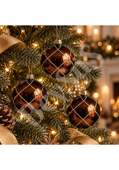 Beysüs Yılbaşı Çam Ağacı Süsü Parlak Özel Karamel Holiday Cici Top 8cm 3lü