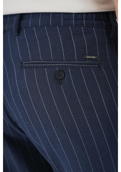 Efor Comfort Fit Çizgili Gofre Kumaş Esnek Lacivert Pamuk Pantolon P 1157 Lacivert