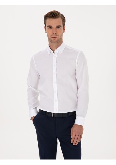Cacharel Beyaz Slim Fit %100 Pamuk Yakası Düğmeli Oxford Gömlek 15841036