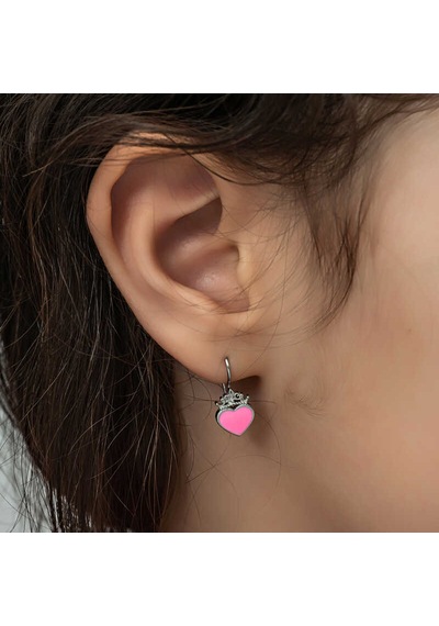 Gümüş Pembe Kalp Sallantılı Çocuk Küpe