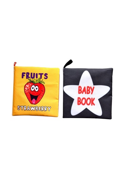 2 Kitap Tox İngilizce Meyveler Ve Siyah - Beyaz Bebek Kumaş Sessiz Kitap E126 E136 - Bez Kitap , Eğitici Oyuncak