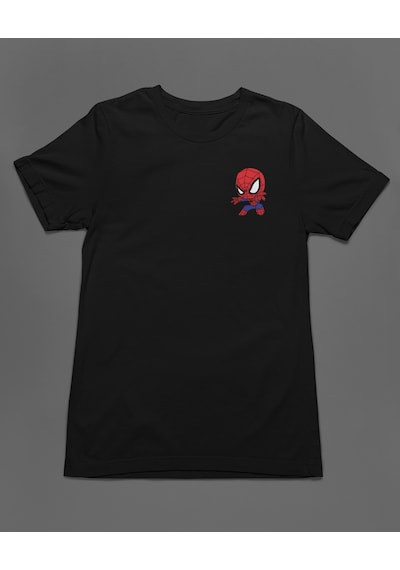 Bumeta Chibi Spiderman Örümcek Unisex Tişört T-shirt Siyah