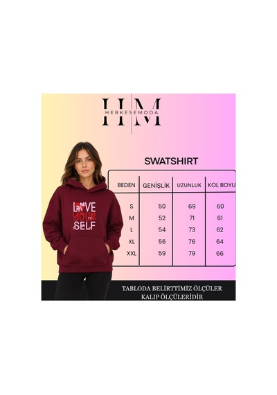 Herkesemoda Yazı Baskılı Kapüşonlu 2 İplik Şardonlu Sweatshirt Mavi