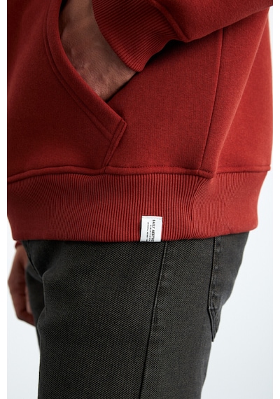 Grımelange Yokohama Erkek Içi Polarlı Yumuşacık Regular Kanguru Cepli Kapüşonlu Kiremit Rengi Sweatshirt