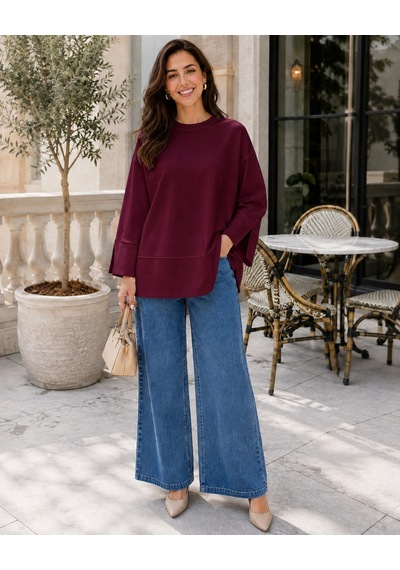 Unika Boutique Kadın Oversize Yırtmaçlı Uzun Kollu Salaş Bluz Pembe