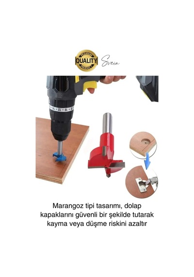 Premium 35 Mm Menteşe Yeri Açma Delme Freze Bıçağı Ahşap Matkap Ucu Mutfak Dolabı Kapak Marangoz