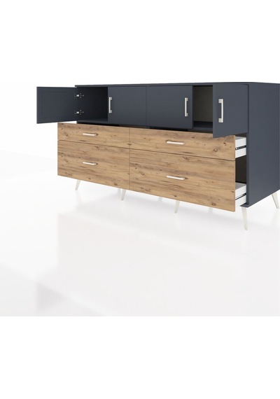 Kronos Konsol 2 Raflı 4 Çekmeceli 4 Kapaklı 176x59x99 Antrasit-an Antrasit-antrasit/çam