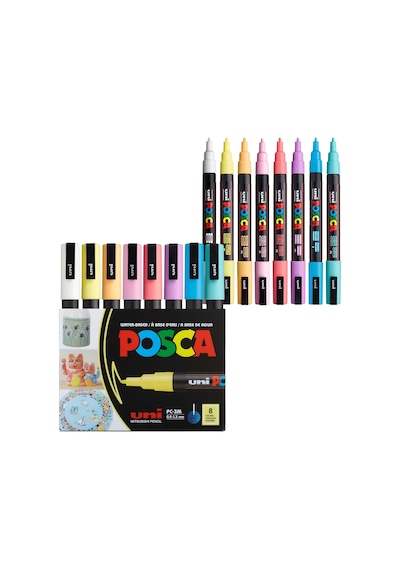 Uni Poster Markörü Set Pc-3m/8c Sc Soft Renk 8 Li Çok Renkli