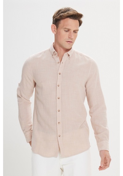 AC&Co / Altınyıldız Classics Erkek Koyu Bej Slim Fit Dar Kesim %100 Pamuk Düğmeli Yaka Gömlek Koyu Bej AC&Co / Altınyıldız Classics Erkek Koyu Bej Slim Fit Dar Kesim %100 Pamuk Düğmeli Yaka Gömlek Koyu Bej