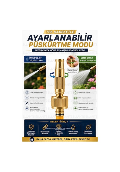 Pirinç Basınç Ayarlı Hortum Sprey Ucu Hızlı Bağlantı Adaptörlü Set Metal Bahçe Sulama Ve Araç Yıkama