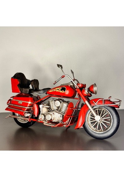 Kırmızı Alev Motifli El Yapımı Metal Motosiklet Biblo 25 Cm