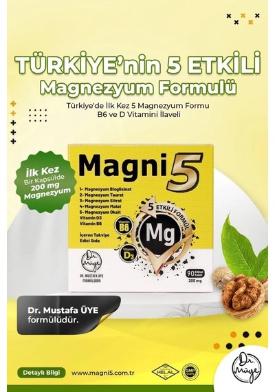Magnezyum 5 Etkili Form 450 Kapsül B6 D3 Vit Magni5 Bisglisinat Taurat Sitrat Malat 5'li Aile Seti