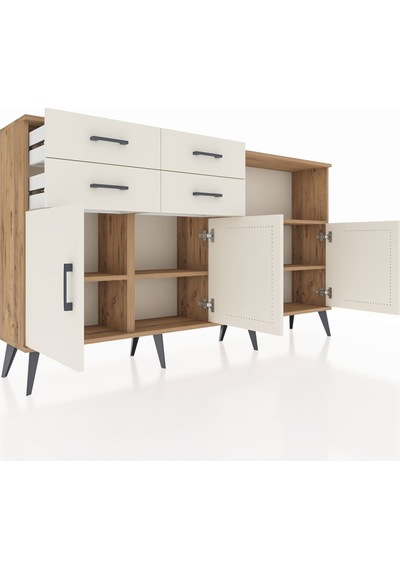 Arges Konsol 4 Raflı 4 Çekmeceli 4 Kapaklı 176x30x99 Çam-aytaşı Aytası - Atlas Çam