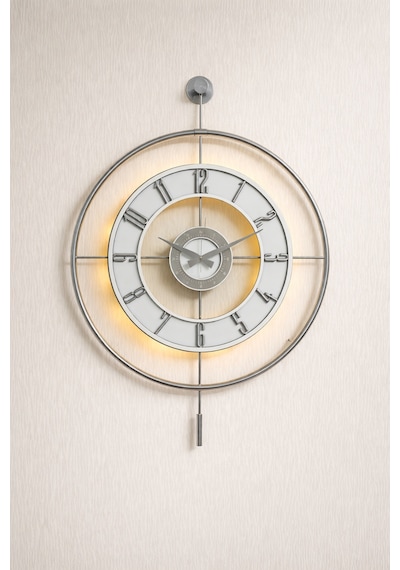 Pey Aksesuar Metal Camlı Duvar Saati Krom Toz Boya 60x80cm Büyük Boy Işıklı Gerçek Cam Duvar Saati Modern Tasarım M61-kromgrı-şeffaf-beyaz-gümüş