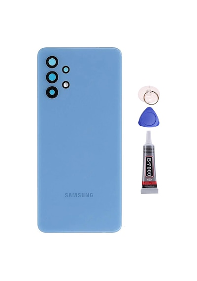Samsung A32 Kamera Camlı Mavi Uyumlu Arka Kapak Batarya Kapağı Pil Kapağı Yapışkan Ve Sökme Aparatıyla Beraber Full Set Mavi