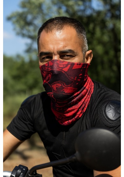 Sticker Works Motorcu Red Skull Buff Maske Outdoor Boyunluk Unisex Bandana Standart