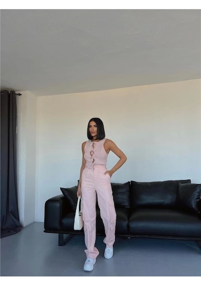 Defymoda Kargo Pantolon - Somon Somon