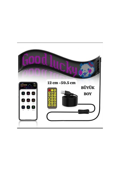 Led Ekran Matrix Panel Cama Yapışan En Büyük Boy 16x96 Led Sayısı Araba Yazısı 12cm-59.5cm Açık Lacivert