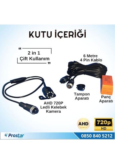 Navistar Ahd 720p 4 Pin Soketli Beyaz Ledli Kelebek Ve Tampon Uyumlu 6 Mt 4 Pin Kablolu Kamera