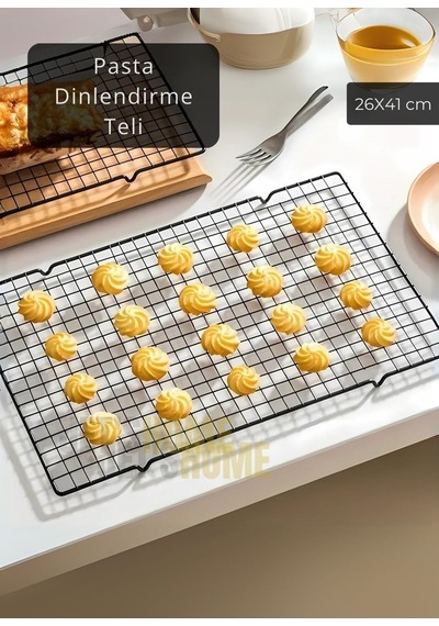 Küçük Boy Pasta Soğutma Dinlendirme Teli Ekmek Kek Kurabiye Soğutma Teli Glaso Teli 41x26 Cm Siyah