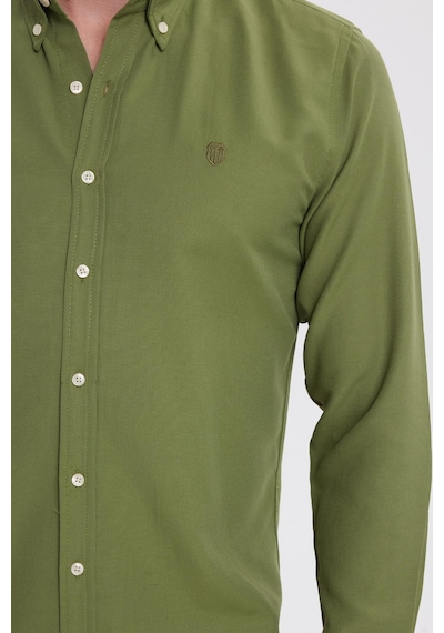 Tudors Erkek Slim Fit Dar Kesim Düz Oxford Armalı Yaka Düğmeli Yeşil Spor Gömlek-42014 Yeşil