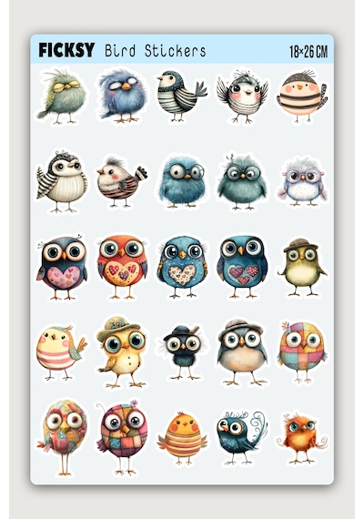 Sevimli Kuş Sticker Seti - 50 Adet Etiket Çıkartma Diğer