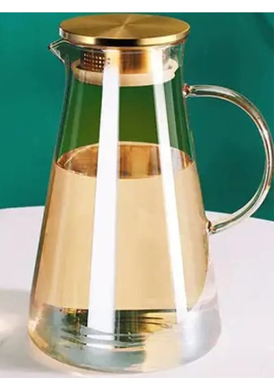 Borosilikat Cam Metal Kapaklı Lüks Sürahi 1.9 L Altın