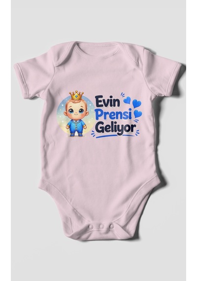Morivokids Evin Prensi Geliyor Kısa Kollu Bebek Body %100 Pamuk Bebe Pembe