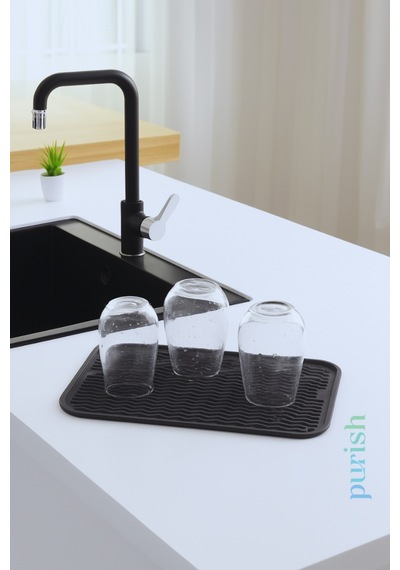 Bulaşık Kurutma Matı Tpe 28x36 Cm, Kaymaz, Bardak & Tabak Kurutma Pedi Antrasit Gri Wave Pl Diğer