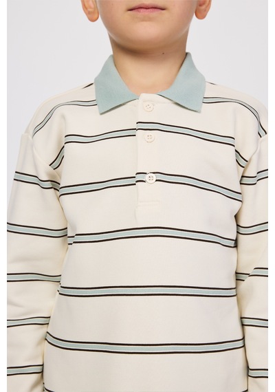 Panço Erkek Çocuk Çizgili Ekru Sweatshirt Krem