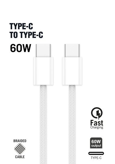 Type-c To Type-c 60w Örgü Data Ve Şarj Kablosu 100cm Beyaz